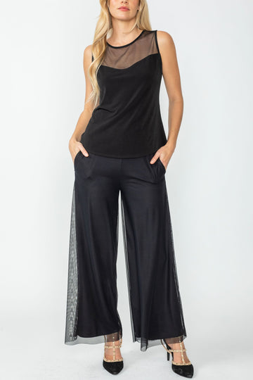 Black Mesh Shoulder Sleeveless Top